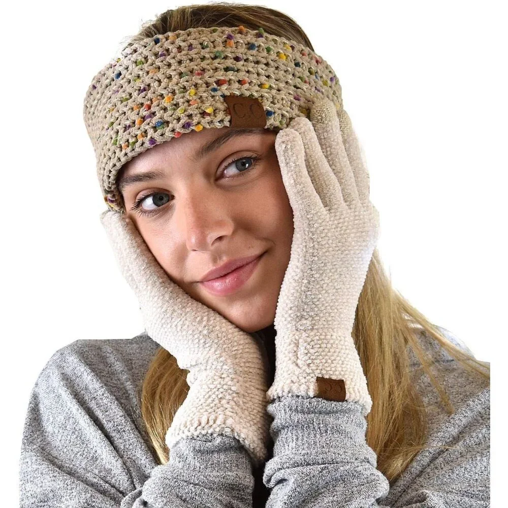 Women's Beige Winter Warm Eco-friendly Warm Chenille Touchscreen Texting Gloves